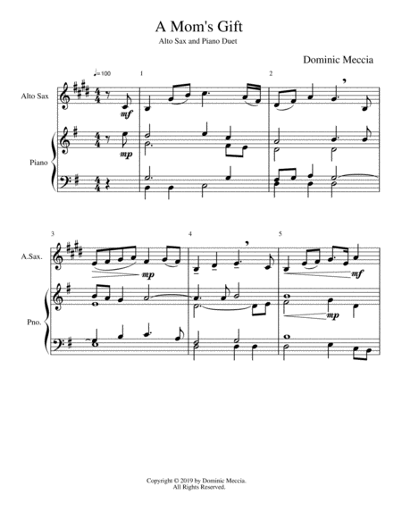 Free Sheet Music A Moms Gift An Alto Sax And Piano Duet