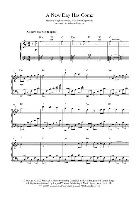 A New Day Has Come Piano Solo With Chords Sheet Music