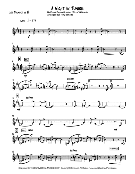 A Night In Tunisia Brass Quintet W Drum Part Sheet Music