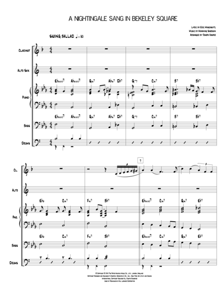 Free Sheet Music A Nightingale Sang In Berkeley Square Clarinet Alto Sax Piano Drums And Optional Bass