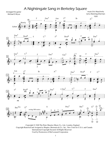 A Nightingale Sang In Berkeley Square For Solo Guitar Sheet Music