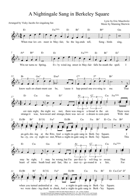 A Nightingale Sang In Berkeley Square Lead Sheet For Singalongs Sheet Music