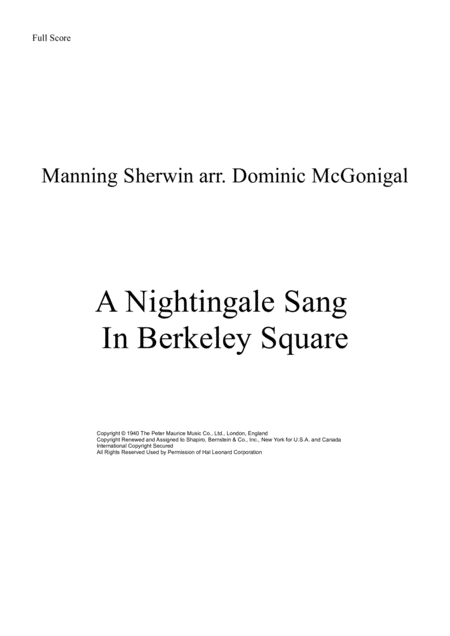 A Nightingale Sang In Berkeley Square Voices And Instruments Sheet Music