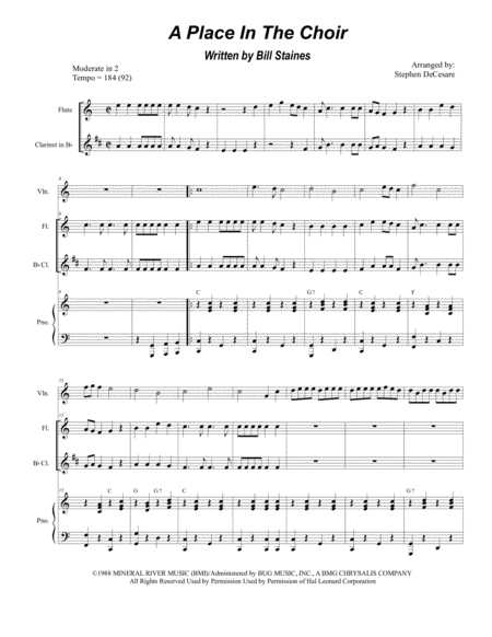 Free Sheet Music A Place In The Choir Duet For Flute Bb Clarinet