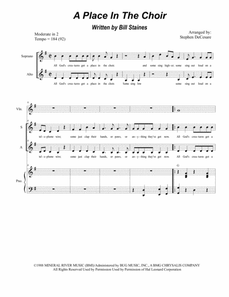 A Place In The Choir Duet For Soprano And Alto Solo Sheet Music