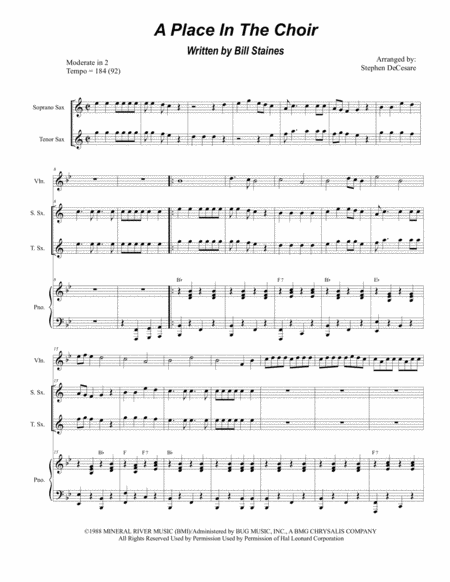 A Place In The Choir Duet For Soprano Tenor Saxophone Sheet Music