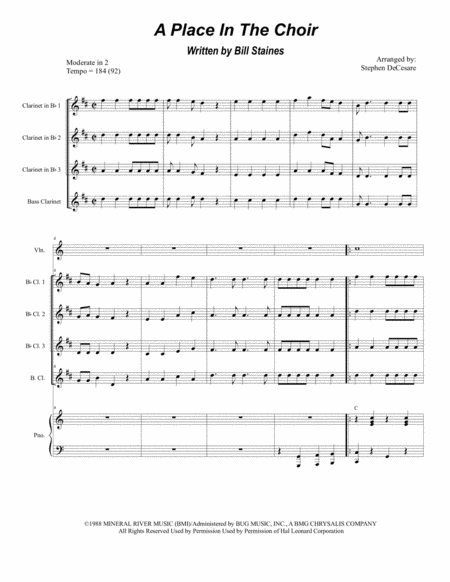 A Place In The Choir For Clarinet Choir And Piano Sheet Music