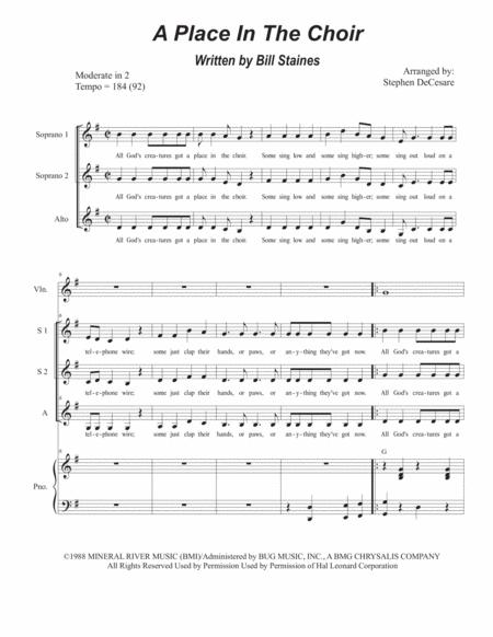 A Place In The Choir For Vocal Trio Ssa Sheet Music