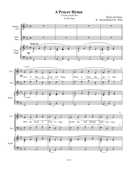 Free Sheet Music A Prayer Hymn