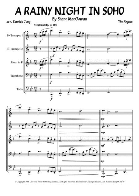 A Rainy Night In Soho Brass Quintet Score And Parts Sheet Music