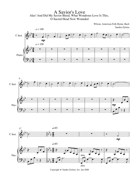 Free Sheet Music A Saviors Love Treble C Instrument Solo