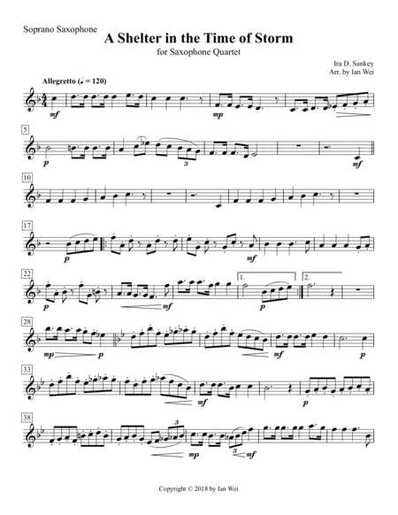Free Sheet Music A Shelter In The Time Of Storm For Saxophone Quartet