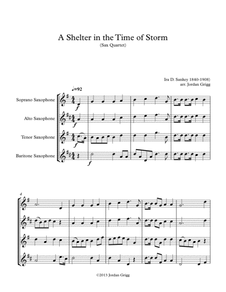 A Shelter In The Time Of Storm Sax Quartet Sheet Music