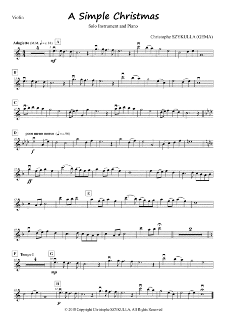 Free Sheet Music A Simple Christmas For Solo Instrument And Piano Violin And Piano