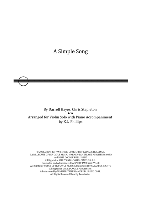 Free Sheet Music A Simple Song Violin Solo With Piano Accompaniment