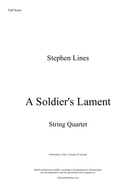 A Soldiers Lament String Quartet Sheet Music