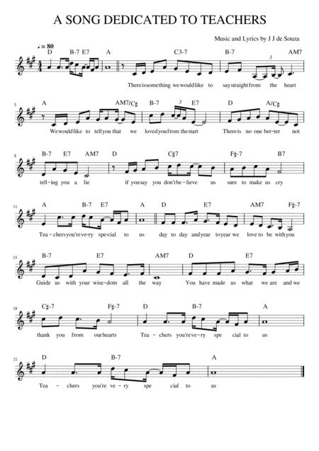 Free Sheet Music A Song Dedicated To Teachers