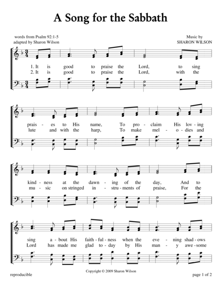 A Song For The Sabbath Psalm 92 Sheet Music