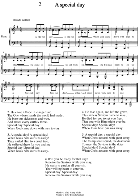 A Special Day A Brand New Hymn Sheet Music