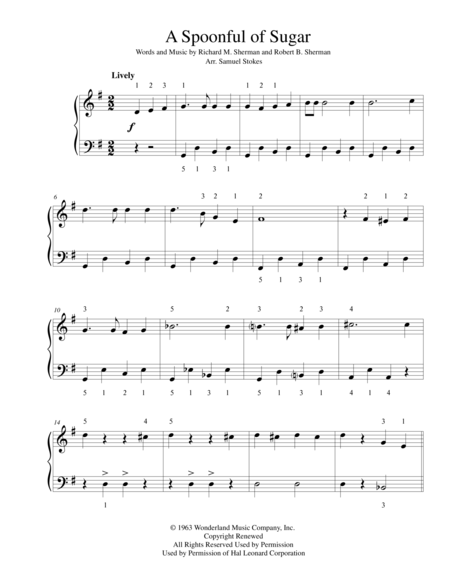 A Spoonful Of Sugar From Disneys Mary Poppins For Early Intermediate Piano Sheet Music