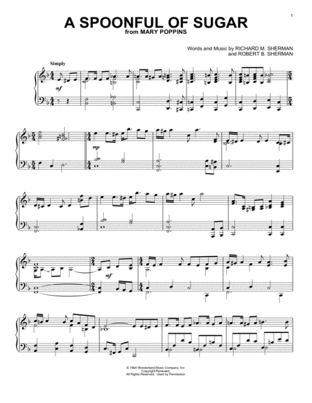 Free Sheet Music A Spoonful Of Sugar From Mary Poppins