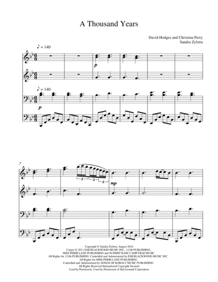 Free Sheet Music A Thousand Years 1 Piano 4 Hands Duet