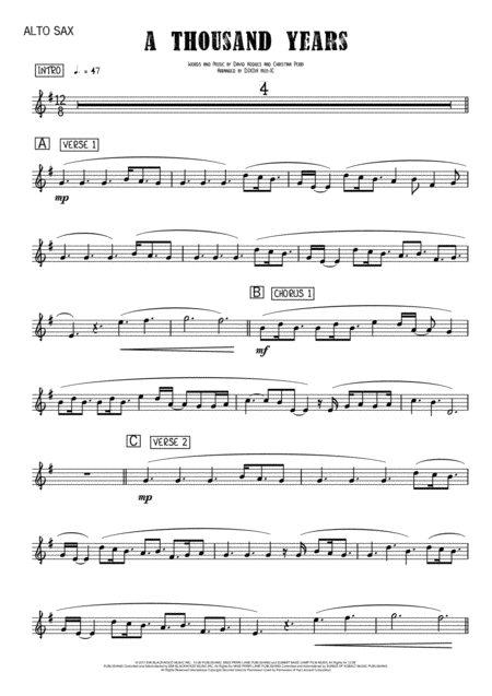 A Thousand Years Alto Sax Piano Sheet Music