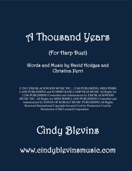 A Thousand Years Arranged For Harp Duet Sheet Music