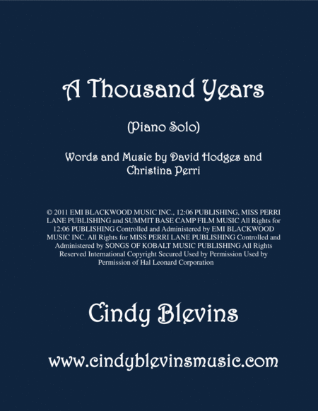 A Thousand Years Arranged For Piano Solo Sheet Music