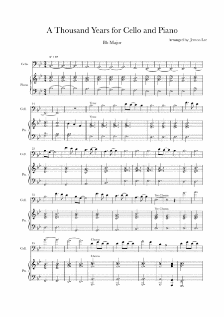 A Thousand Years Cello And Piano Arrangement Sheet Music