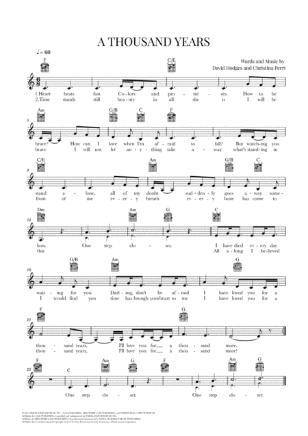 A Thousand Years Christina Perri Guitar Lead Sheet C Major Sheet Music