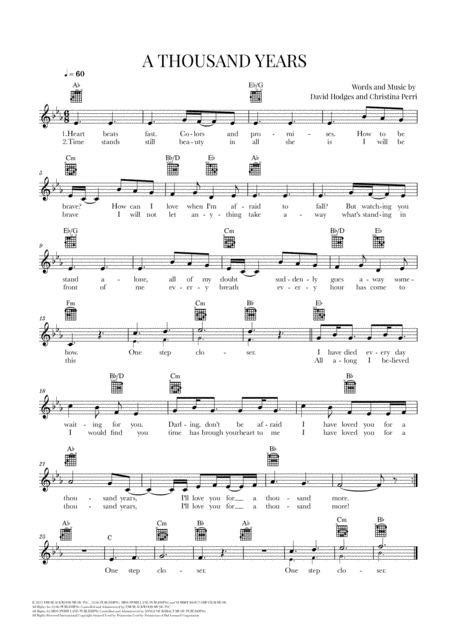 Free Sheet Music A Thousand Years Christina Perri Guitar Lead Sheet E Flat Major