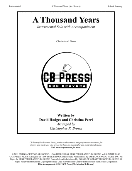 Free Sheet Music A Thousand Years Clarinet Solo With Piano Accompaniment
