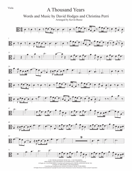 A Thousand Years Easy Key Of C Viola Sheet Music