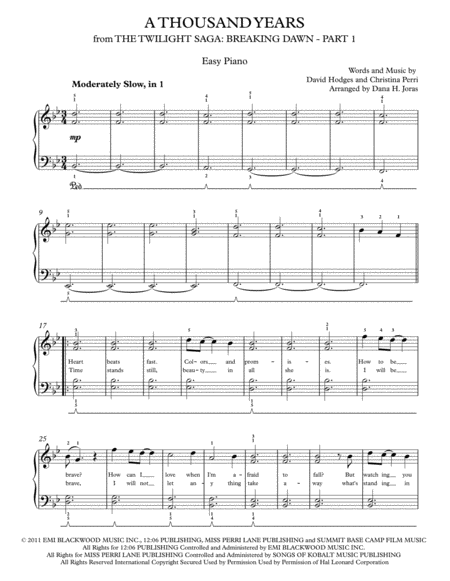 A Thousand Years For Easy Piano Sheet Music