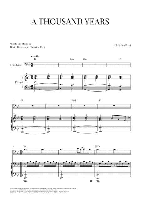 A Thousand Years For Trombone And Piano Sheet Music