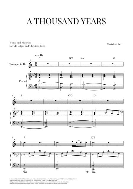 A Thousand Years For Trumpet And Piano Sheet Music