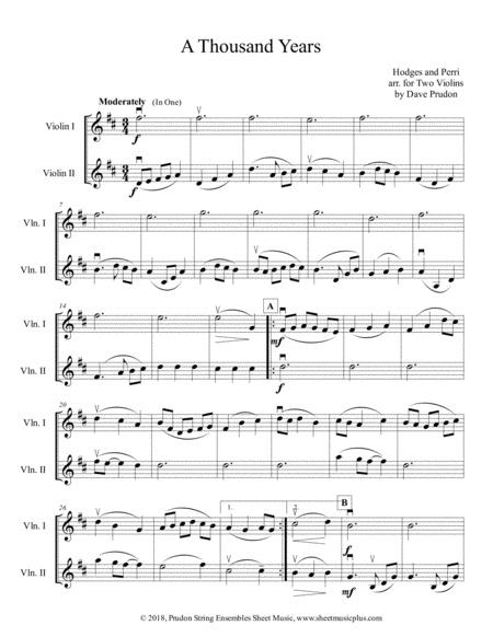 A Thousand Years For Two Violins Sheet Music