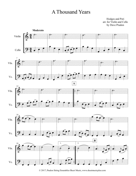 A Thousand Years For Violin And Cello Sheet Music