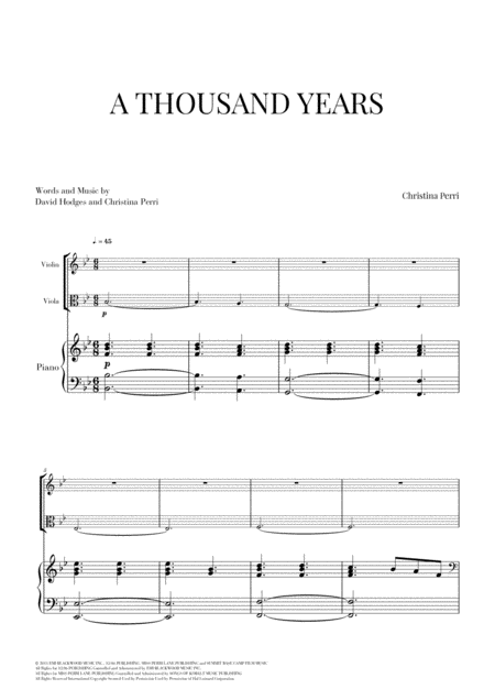 A Thousand Years For Violin Viola And Piano Sheet Music