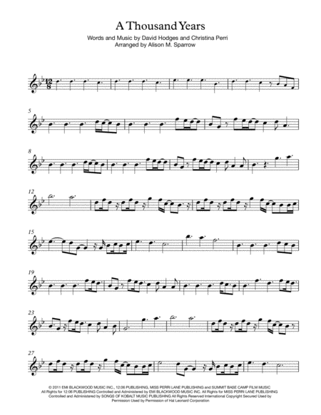 A Thousand Years For Violin Sheet Music