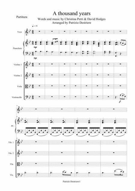 A Thousand Years For Voice Piano And Strings Quartet Sheet Music