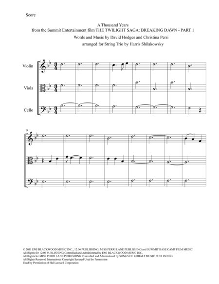 A Thousand Years From The Summit Entertainment Film The Twilight Saga Breaking Dawn Part 1 Sheet Music