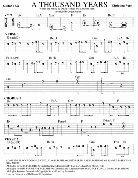 Free Sheet Music A Thousand Years Instrumental Guitar Tab