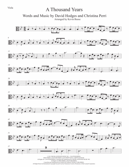 Free Sheet Music A Thousand Years Original Key Viola