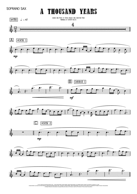 Free Sheet Music A Thousand Years Soprano Sax Piano