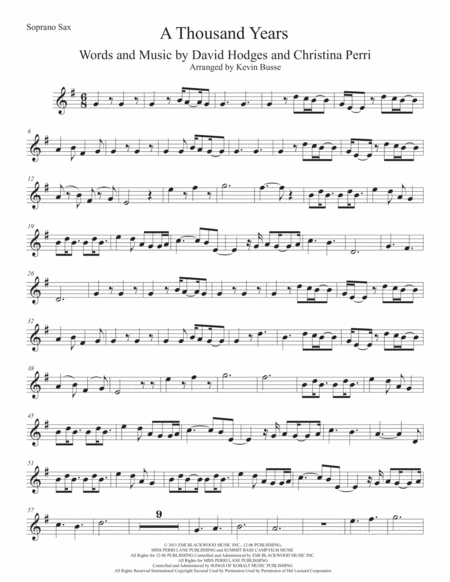 A Thousand Years Soprano Sax Sheet Music