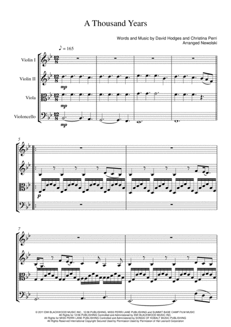 A Thousand Years String Quartet Score And Parts Sheet Music