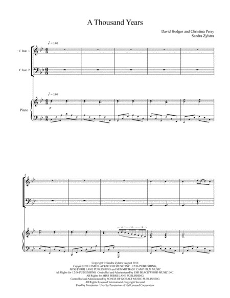 Free Sheet Music A Thousand Years Treble C Instrument Duet