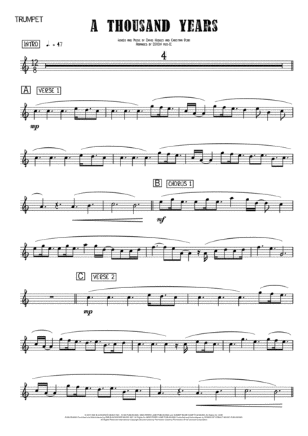 A Thousand Years Trumpet Piano Sheet Music